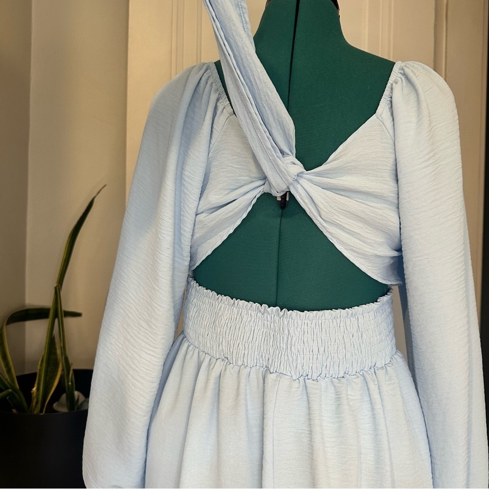 Dokotoo Womens Dress Long Lantern Sleeve Square Neck Tie Backless sz Large - Picture 5 of 9